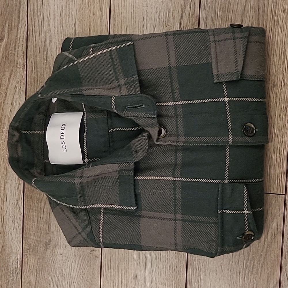 LES DEUX Lennon Check Plaid Cotton Flannel Medium Mens Long Sleeve Shirt